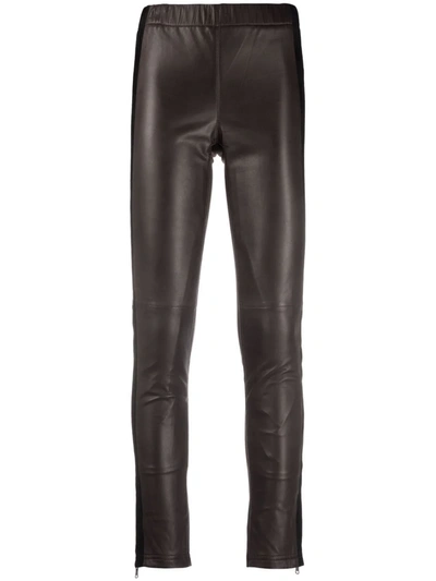 P.a.r.o.s.h Brown Leather Leggings - Atterley In Black
