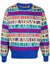 VERSACE JEANS COUTURE ALL-OVER JACQUARD LOGO KNIT SWEATER