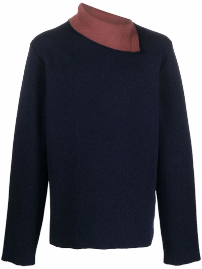 Oamc Dark Blue Sweater With Collar