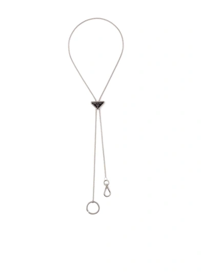 Prada Triangle Logo Keychain Necklace In Silver