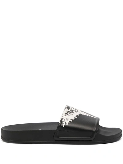 Marcelo Burlon County Of Milan Black Tempera Wings Slide Sandals