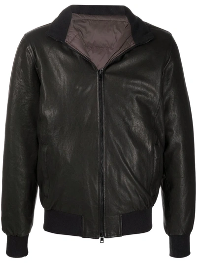 Barba Nick Leather Bomber Jacket In Black