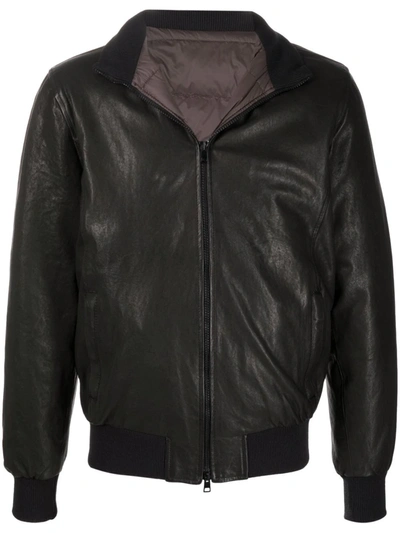 Barba Napoli Nick Leather Bomber Jacket In Black