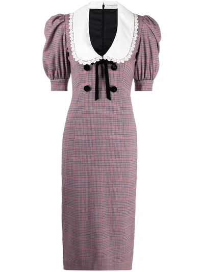Alessandra Rich Plaid Check Fitted Midi Dress In Pink | ModeSens
