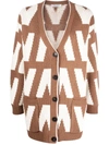 Valentino Intarsia Wool Knit Oversize Cardigan In Braun