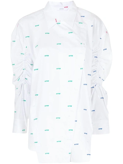 Pushbutton Asymmetric Logo-print Shirt In Weiss