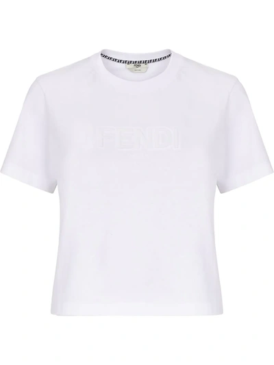 Fendi Cropped Ff Motif T-shirt In White