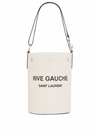 Saint Laurent Two-tone Canvas And Leather Medium Rive Gauche Bucket Bag In Neutral