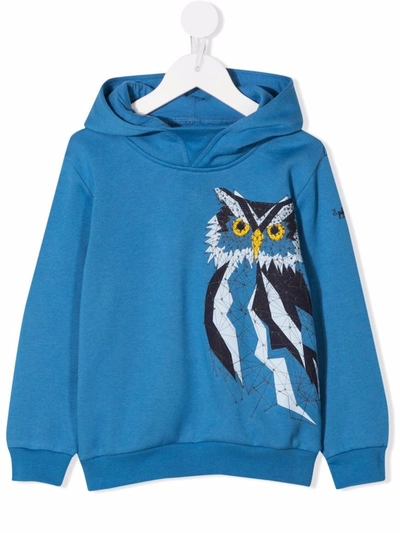 Il Gufo Kids' Owl-embroidered Cotton Hoodie In Blau