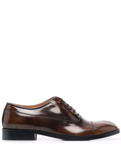 Maison Margiela Waxed Leather Oxford Shoes In Brown
