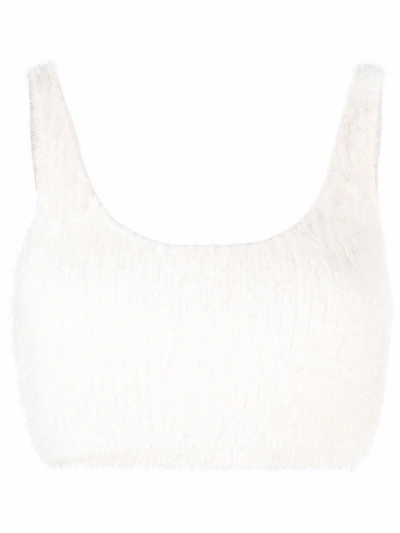 Self-portrait White Fluffy Cropped Knitted Top