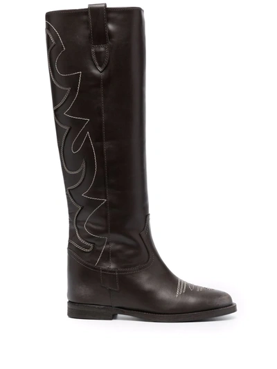 Via Roma 15 Western-style Knee-high Boots In Brown