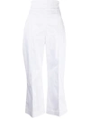 Silvia Tcherassi Piped-trim High-waisted Trousers In Weiss