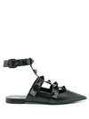 Valentino Roman Stud Leather Ankle Strap Flat In Schwarz