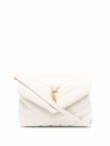 Saint Laurent White Leather Logo-plaque Quilted Crossbody Bag In Nude