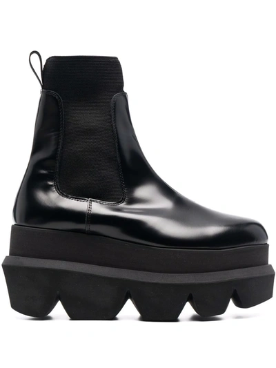 Sacai Black Polished Leather Platform Chelsea Boots