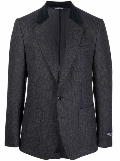 Dolce & Gabbana Grey Single Breasted Jacket With Contrasting Lapels