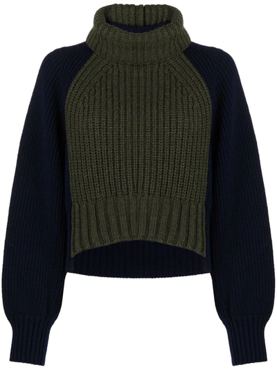 Sacai Turtleneck Ribbed Wool-blend Pullover In Blue