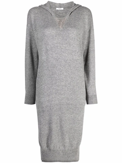 Peserico Hooded Knitted Dress In Grau