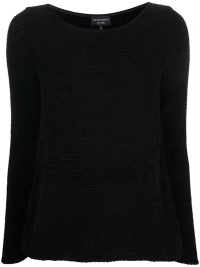 Emporio Armani Round Neck Knitted Top In Schwarz