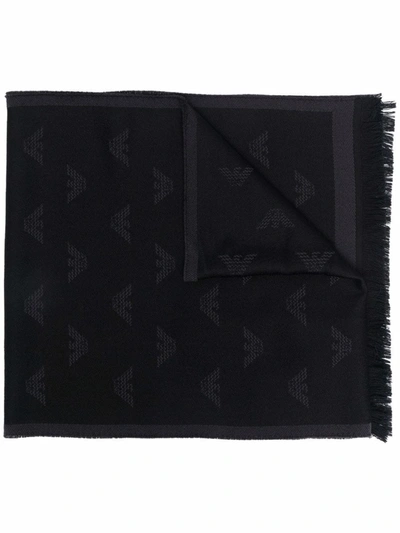EMPORIO ARMANI LOGO EMBROIDERED KNIT SCARF