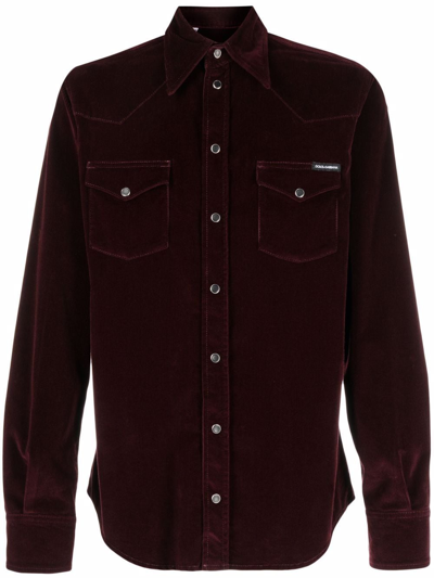 Dolce & Gabbana Long-sleeve Corduroy Shirt In Rot