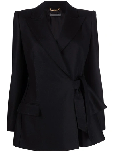 Alberta Ferretti Tied-waist Double-breasted Blazer In Black