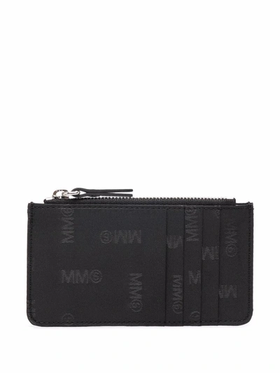Mm6 Maison Margiela Logo Zipped Cardholder Wallet In Schwarz