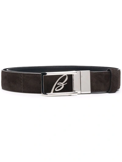 Brioni Logo-buckle Leather Belt In Braun