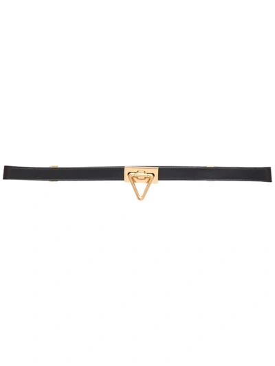 Bottega Veneta Point Lock Black Leather Belt In Black Gold