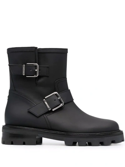 Jimmy Choo Youth Buckled Crinkled-leather Ankle Boots In Black