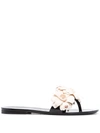 Kate Spade Jaylee 3d Flower Ladybug Sandals In Black / French Cream