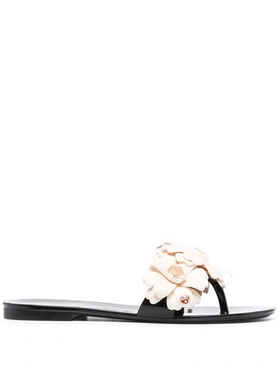 Kate Spade Jaylee 3d Flower Ladybug Sandals In Black/french Crea