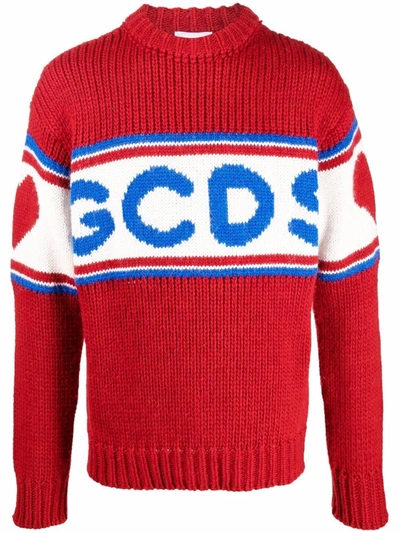 Gcds Tape Logo Sweater In Red