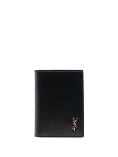 Saint Laurent Logo Plaque Billfold Cardholder In Schwarz