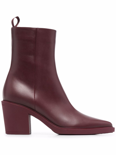 Gianvito Rossi Pointed Leather Heeled Ankle Boots In Rot