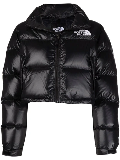 The North Face Logo-print Cropped Feather-down Puffer Jacket In Black