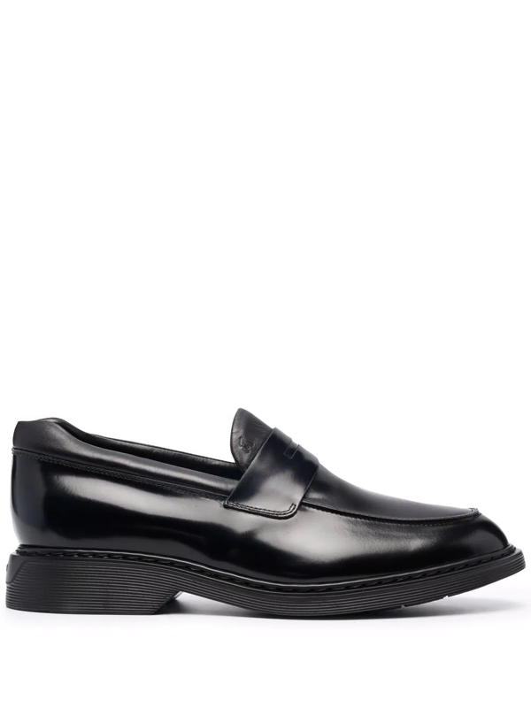 Hogan almond-toe leather loafers - Blue