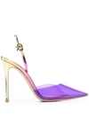 Gianvito Rossi Ribbon 105 Metallic Leather And Pvc Slingback Pumps In Purple