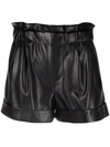 Alice And Olivia Reagan Vegan Leather Paperbag Shorts In Schwarz