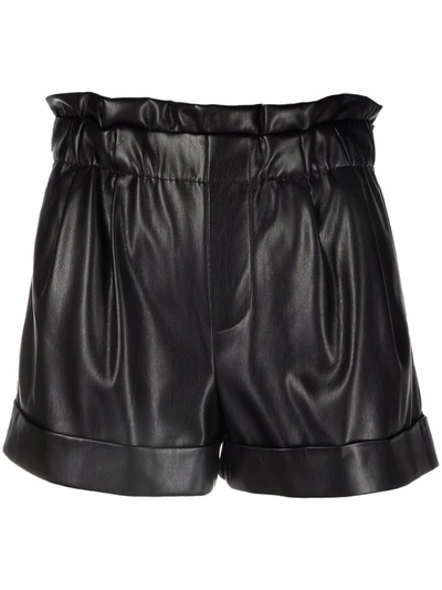 Alice And Olivia Reagan Vegan Leather Paperbag Shorts In Black