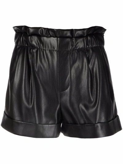 Alice And Olivia Reagan Vegan Leather Paperbag Shorts In Nero