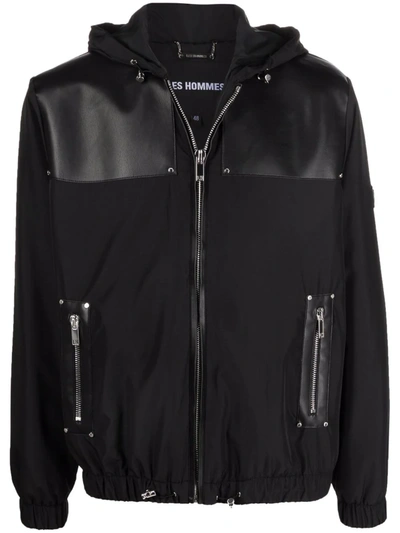 Les Hommes Tonal Contrast-panel Zipped Jacket In Black