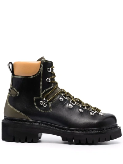Dsquared2 Contrasting-panel Lace-up Boots In Balck