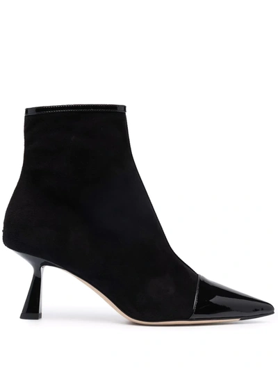 Jimmy Choo Kix 65 Patent Leather-trimmed Suede Ankle Boots In Black