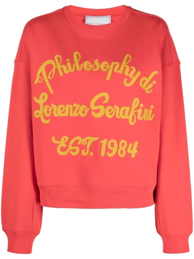 Philosophy Di Lorenzo Serafini Embroidered Maxi Designer Logo Sweatshirt In Red