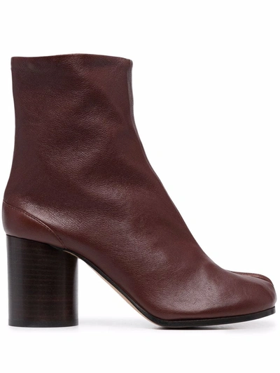 Maison Margiela Tabi 80mm Leather Ankle Boots In Wine
