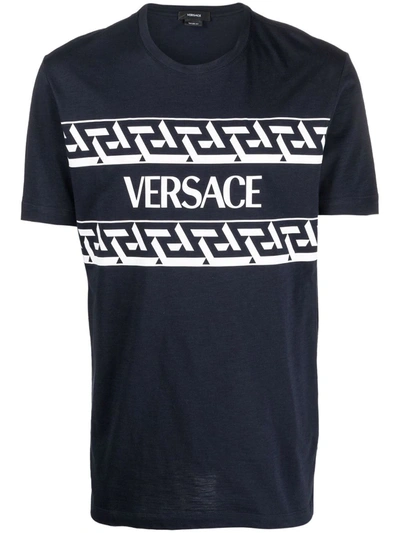 Versace Greca Logo-print T-shirt In Navy