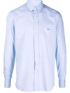 Etro Embroidered-logo Button-down Shirt In Light Blue