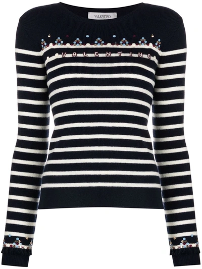 Valentino Embroidered Logo Jumper In Blau